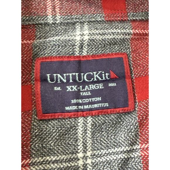 Untuckit Shirt Mens XXL Tall Button Up Gray Red Flannel Plaid Casual Adult - Picture 4 of 4